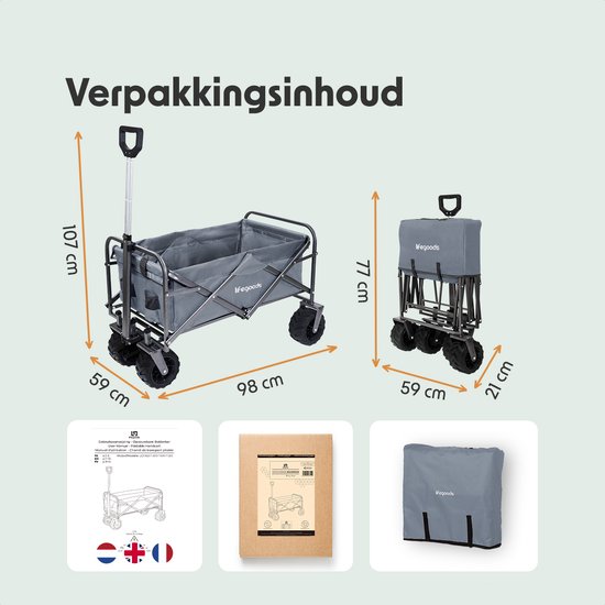 LifeGoods Wagon - faltbar - 80KG Tragfähigkeit - 94L - waschbares Polyester - Grau