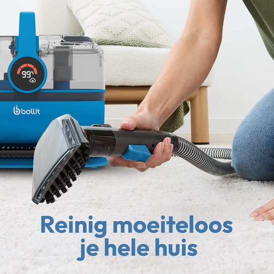 BOLLIT 4-in-1-Teppichreiniger XL 1800 W Ultra – Dampfreiniger und Fleckenentferner – 100 °C Dampf – Sofarreiniger – Möbelreiniger – Handdampfreiniger - Matratzenreiniger – Sesselreiniger – Reiniger für Auto, Sofa, Boden und Teppich (V6 Azure Blau)