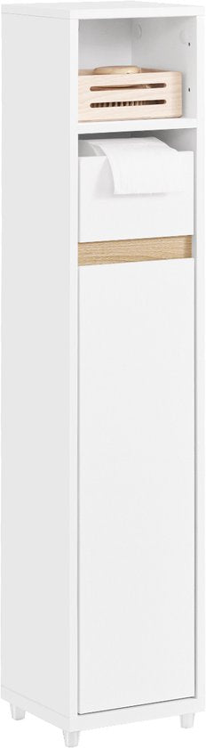 SoBuy BZR151-W Badezimmerschrank für schmale Räume, kompakter Aufbewahrungsschrank mit verstellbarem Einlegeboden und Schublade, für Badezimmer, Toilettenschrank aus Holz, weiß, 20 x 20 x 96 cm