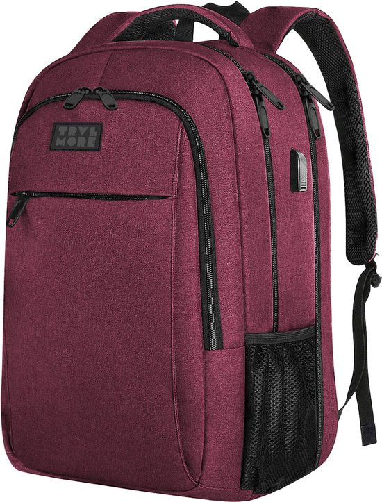TRVLMORE Rucksack mit Lifetime - Rucksack mit 15.6 Zoll Laptopfach - Schultasche - spritzwassergeschützt - Männer und Frauen - Jungen und Mädchen - 28L - Burgunderrot