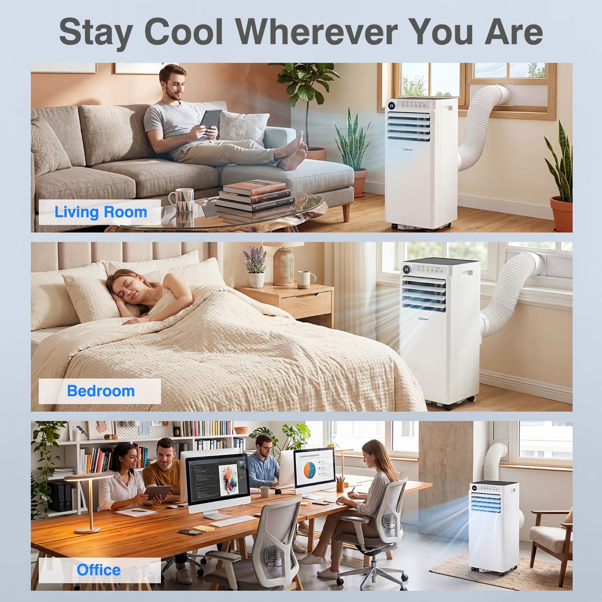 Coast Mobile Klimaanlage – 4-in-1-Luftkühler mit Luftentfeuchter und Ventilator – Schlafmodus – weiß und schwarz – 30 x 29 x 69 cm