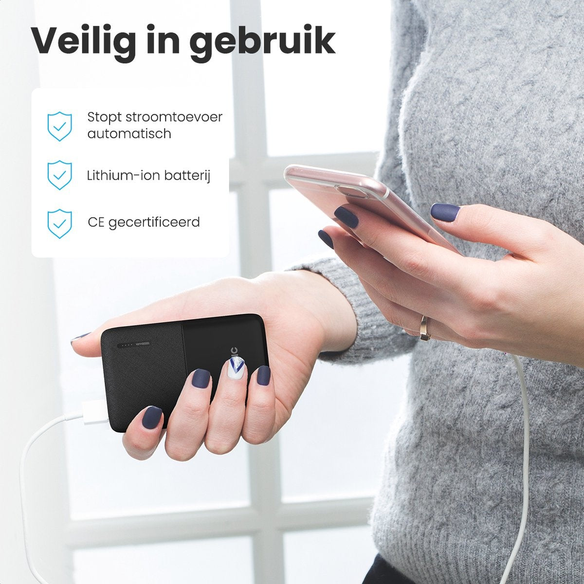 Auronic Powerbank - 10.000 mAh - 4 Anschlüsse - 2,4A USB/Micro-USB/USB-C - Inkl. Kabel - Schwarz