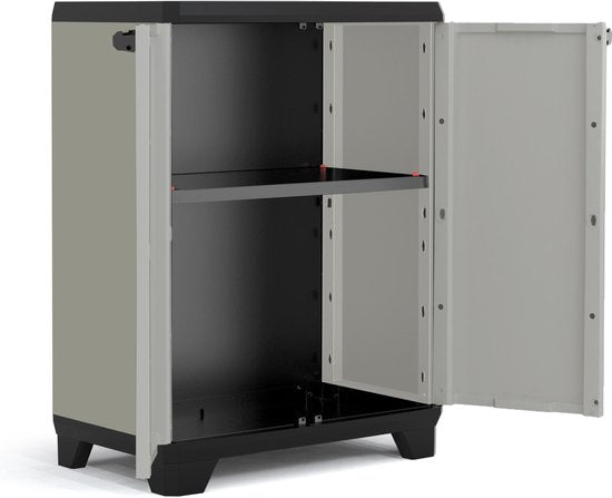 Keter Planet Niedriger Schrank – 1 Einlegeboden – 68 x 39 x 90 cm – Grau/Schwarz