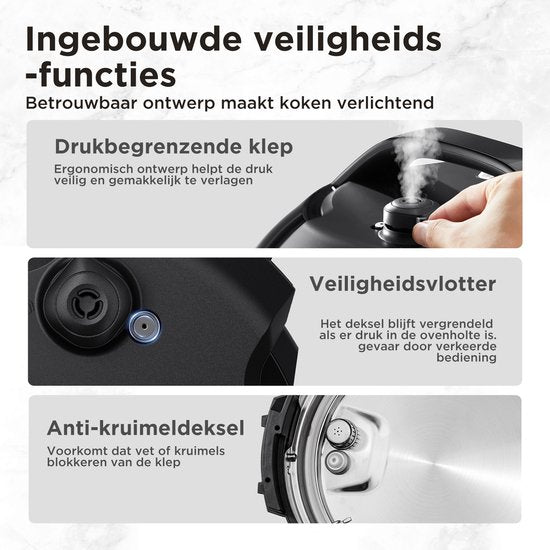 Midea Schnellkochtopf – Pressure Cooker – MY-CS6037WP – 13 Programme – 6 l Fassungsvermögen – 9 Sicherheitsstufen