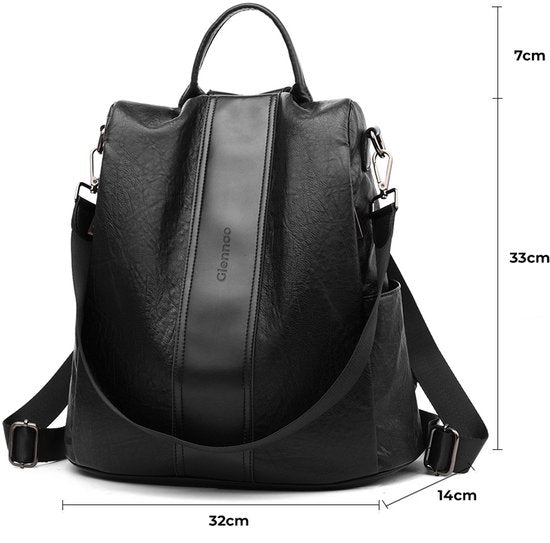 Glennoo Anti-Diebstahl-Rucksack Damen - Rucksack Damen - PU-Leder - Schwarz