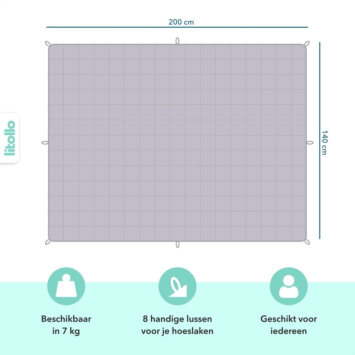 Litollo Weighted Blanket 7 kg - Beschwerungsdecke - 4 Jahreszeiten - Grau - 140x200cm - Inkl. 5 Jahre Garantie