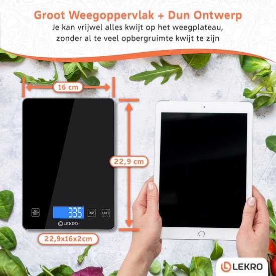 Digitale Präzisions-Küchenwaage – Küchenwaage – 1 g bis 15 kg – Tara-Funktion – Schwarz