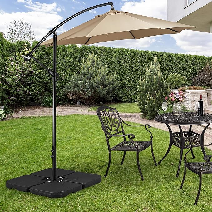 Yaheetech Sonnenschirmfuß-Set – 50 x 50 x 7,5 cm – 4-teilig – beschwerbar – Kunststoff – Schwarz