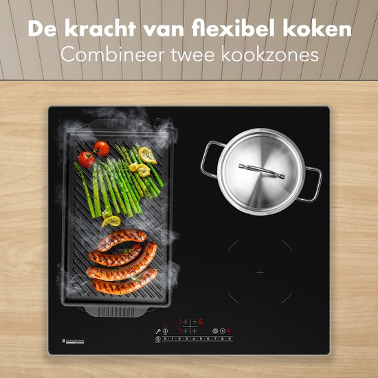KitchenBrothers Induktionskochfeld - Freistehendes Induktionskochfeld - 60 cm - 4 Zonen - 1x Flexzone - 1 Phase - bis zu 3500W - Silber/RVS