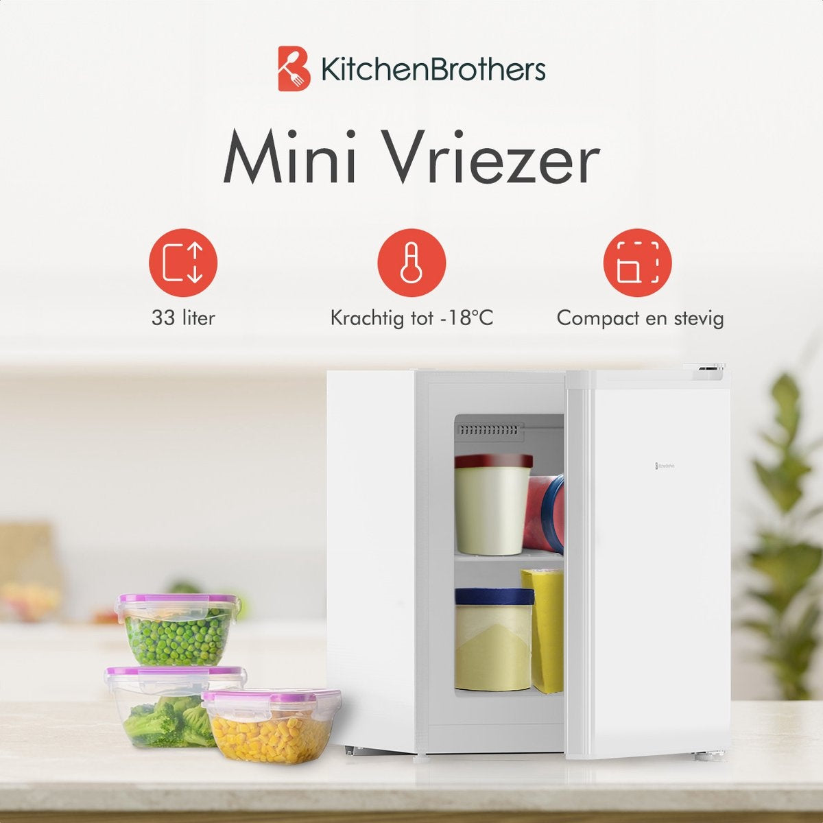 KitchenBrothers Mini-Gefrierschrank - Kompakt - 44x47x51 cm - Weiß