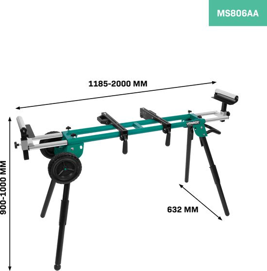 VONROC Unterwagen für Kappsäge - Universalunterwagen - Fahrbar - Höhen- und breitenverstellbar - 150 kg Tragfähigkeit