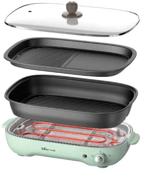 Bear Elektrischer Grill & Hot Pot 2-in-1 – 4 l – 1200–1400 W – frei einstellbare Temperatur (0–230 °C) – abnehmbare Grillplatte und Pfanne