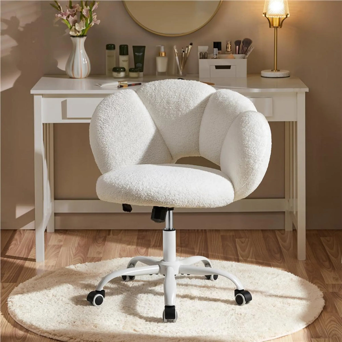 Yaheetech Bürostuhl in Wolkenform – Ergonomisch, Bouclé, 60 × 70 × 72–82 cm – Weiß