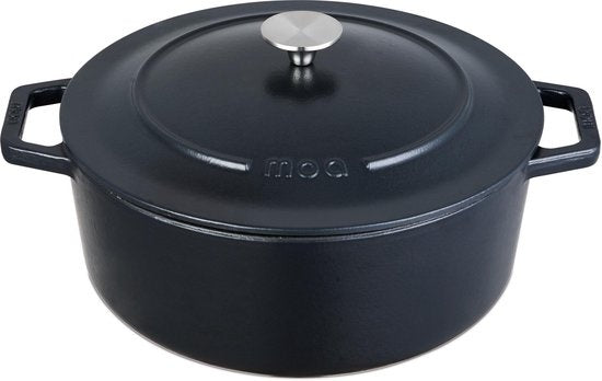MOA Gusseisen-Kasserolle - Fassungsvermögen 7,2 Liter - 30CM - Rund - Alle Wärmequellen - Auch für Induktion - Gewicht 7,3 kg - Schwarz - C30B