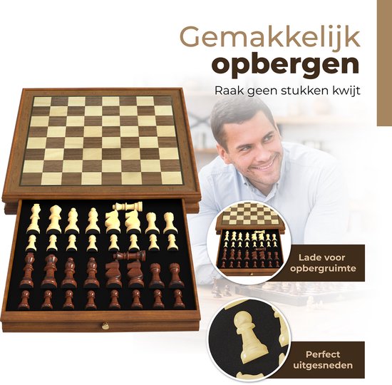 Windsor - Luxus-Schachbrett - mit Schachfiguren - 35 cm - Anmerkungen - Schachspiel - Magnetisches Schachspiel - Schachspiel - Holz