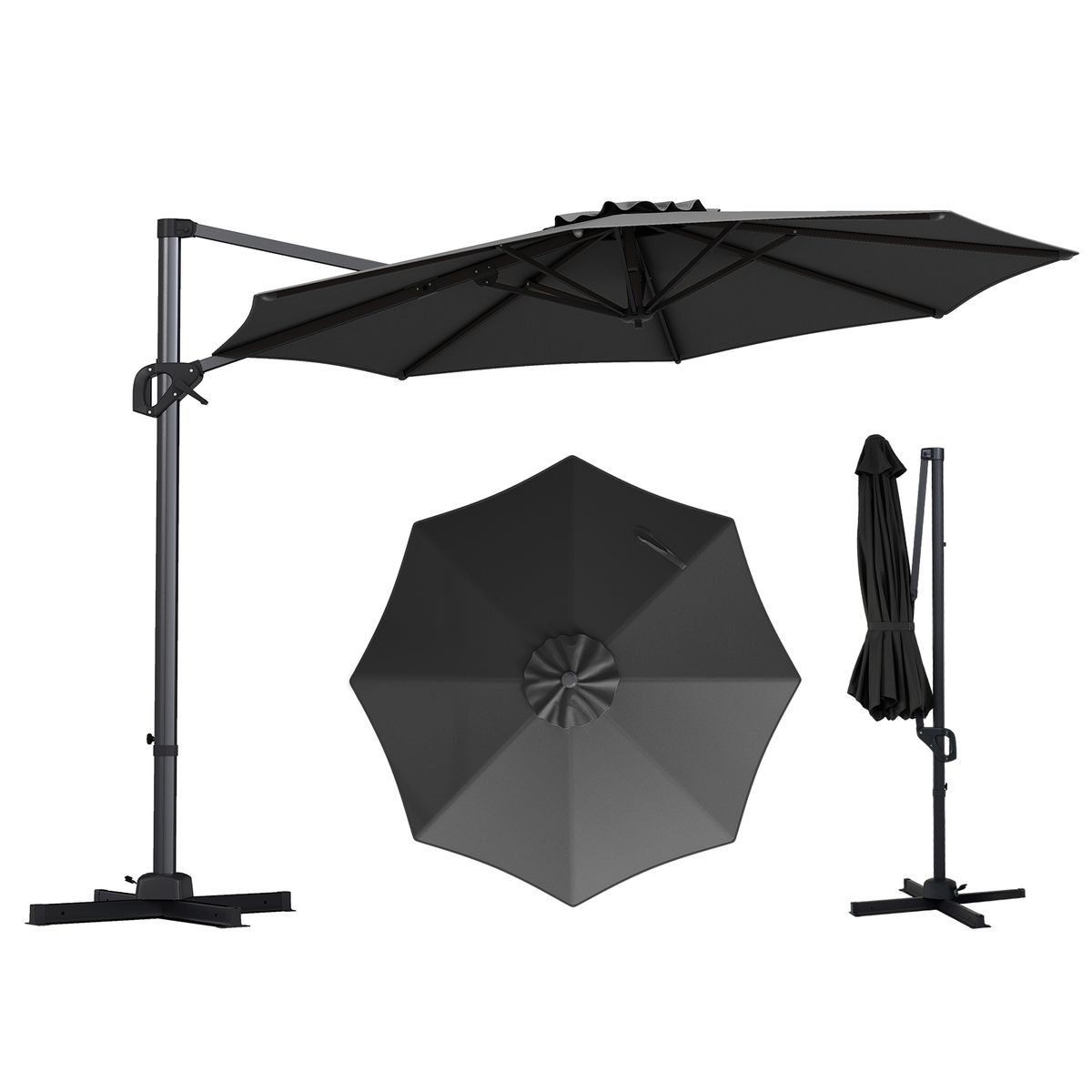 Coast-Sonnenschirm mit Fußpedal – um 360° drehbar – in 6 Stufen neigbar – grau, Ø 300 cm