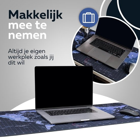 WURK Professional Schreibtischunterlage - Weltkarte - Schreibtisch-Organizer - Schreibtisch-Accessoires - Mauspad XXL - Anti-Rutsch - Inklusive Kabelclip - 90x40
