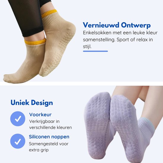 Hilvard Pilates Socken - Yoga Socken - Knöchelsocken - 3 Paar - Schwarz und Weiß - Rutschfeste Socken - Einheitsgröße