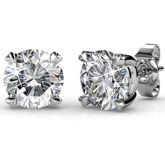 Yolora Damen Ohrringe - Runde Kalpa Camaka Kristalle - Silber - 18K Weißgold vergoldet - Damen Ohrstecker Silber - Ohrstecker - Schmuck - Luxus Geschenkbox - Geschenkbox - Schöne Geschenkverpackung - Geschenk zum Muttertag