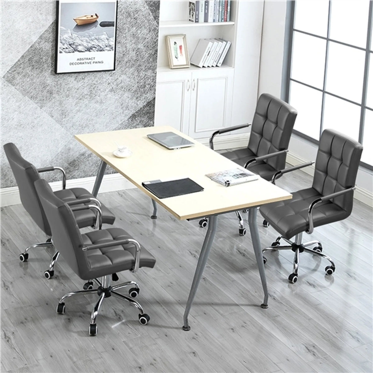 Yaheetech Luxus-Bürostuhl aus Kunstleder 88,5–103 cm – Stilvolles Grau – Polyurethan und Stahl