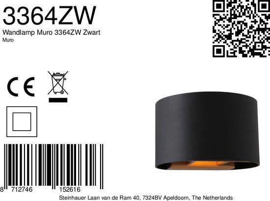 Steinhauer Wandleuchte Muro - schwarz - Metall - 3364ZW