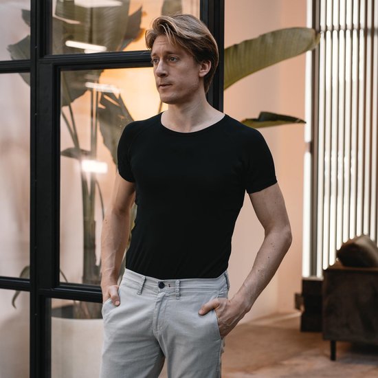 Anti-Sweat-Shirt - Fibershirts® - eingenähte Achselpads - Unterhemd - Schwarz - Rundhalsausschnitt - Herren - Größe L