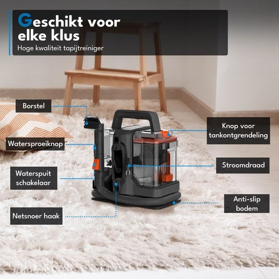 WITTS - Teppichreiniger - 400W - 2 Wassertanks - tragbar - Grau