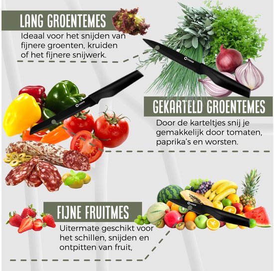 COOCK - Messerset mit Block und klappbarem Schneidebrett - Küchenmesser - Schere - Messerschärfer - 15-teiliges Küchenutensilien-Set im Messerblock - Edelstahl - mit 'Antihaft'-Beschichtung - Schwarz