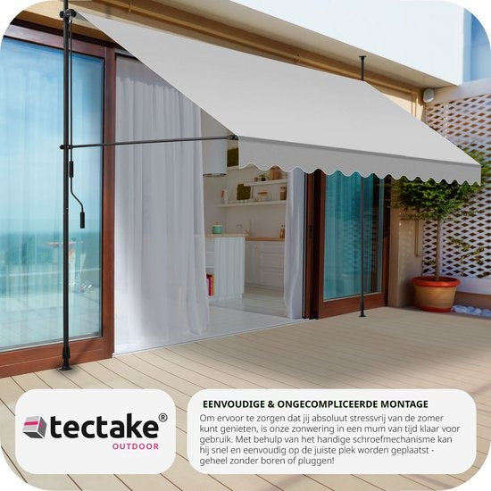 tectake - Klemmmarkise - Sonnenschirm - Markise - Verstellbar - Klemmmarkise - Sonnenschirm Balkon - 350 x 180 cm - hellgrau - Markise - 404967