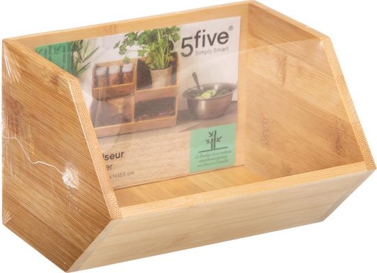 5Five Stapelbarer Aufbewahrungskorb mit 1 Fach – L 18 x B 15,5 x H 12 cm – Bambusholz – hellbraun