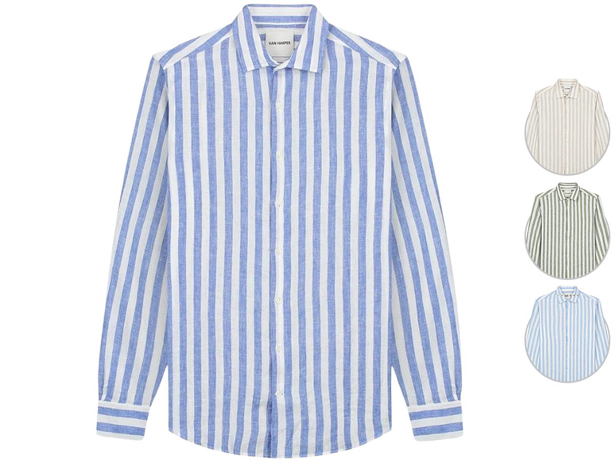 Van Harper Leinenhemd – Regular Fit – Größe M – Leaf Green Stripe