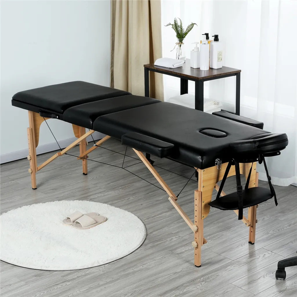 Yaheetech 3-Zonen-Massageliege 213 x 80 cm – Schwarz – Zusammenklappbare Behandlungsliege bis 250 kg