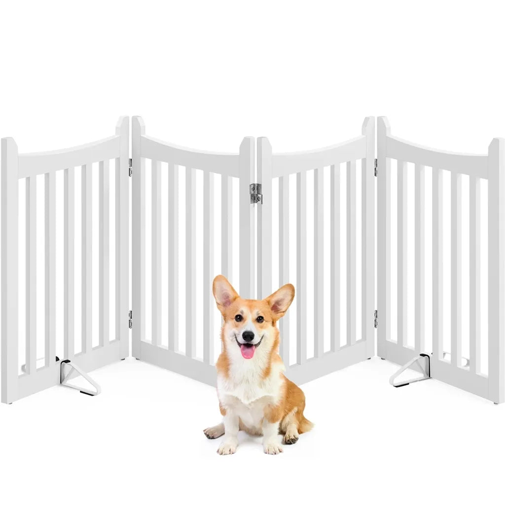 Yaheetech Faltbares Hundegitter 204,5 x 60,5 cm – Weiß – Sicherheitsgitter aus Holz mit 4 Elementen
