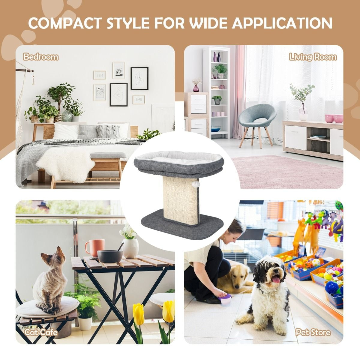 Coast Modern Kratzbaum Katzenmöbel mit großem Plüschsessel und Sisalkratzbrett grau