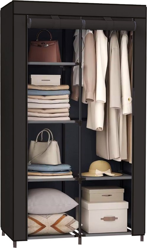 Brixy Kleiderschrank - Kleiderschrank - Faltbarer Kleiderschrank - Faltbarer Stoffschrank - Campingschrank - 88 x 45 x 168 cm - Schwarz