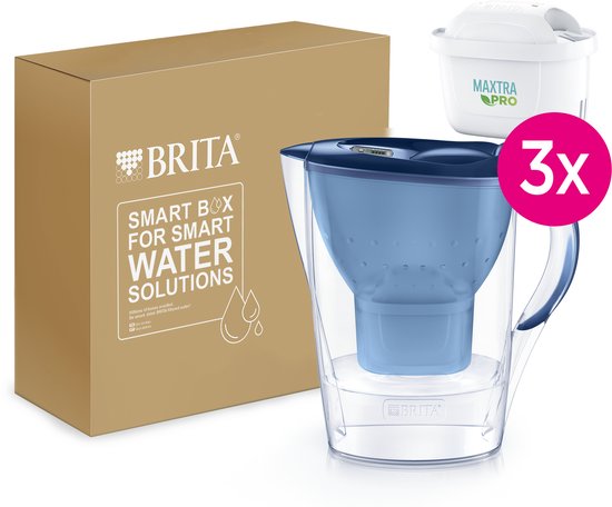BRITA Wasserfilterkanne Marella Cool – 2,4 l – Blau – inkl. 3 MAXTRA PRO Pure Performance Wasserfilterkartuschen – Vorteilspackung