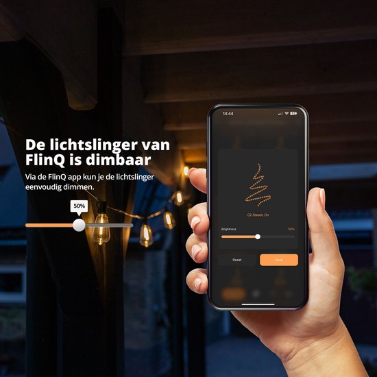 FlinQ Smart Light String Premium - LED-Lichtgirlande für den Außenbereich - Gartenbeleuchtung 15 Meter langes Kabel - Girlande mit RGB-Lichtern - Stimmungslichter / Partylichter - Partylichter