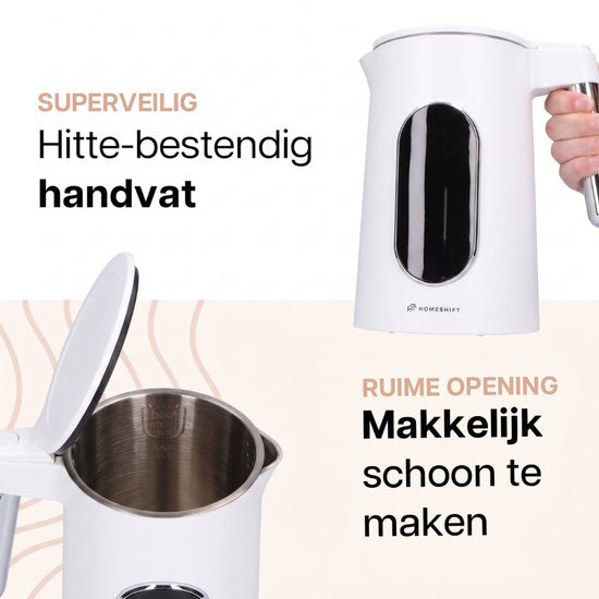 HomeShift® Wasserkocher mit Temperaturregelung – Warmhaltefunktion – doppelwandig – elektrisch – 1,7 Liter – 2200 W – weiß