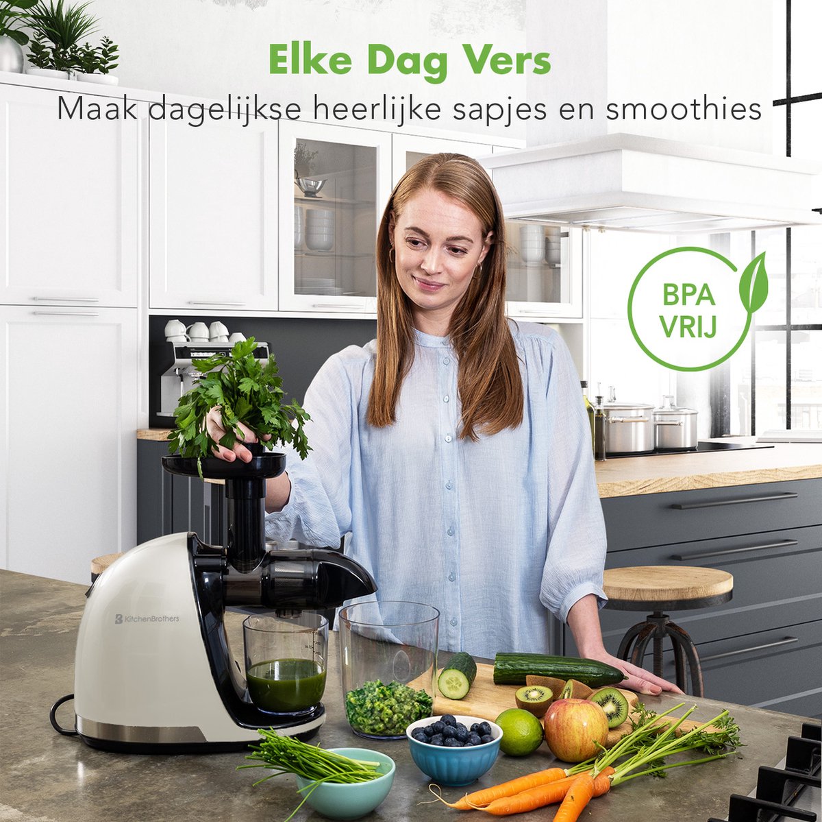 KitchenBrothers Slowjuicer mit Fruchtfleischbehälter - 700ml - Champagner