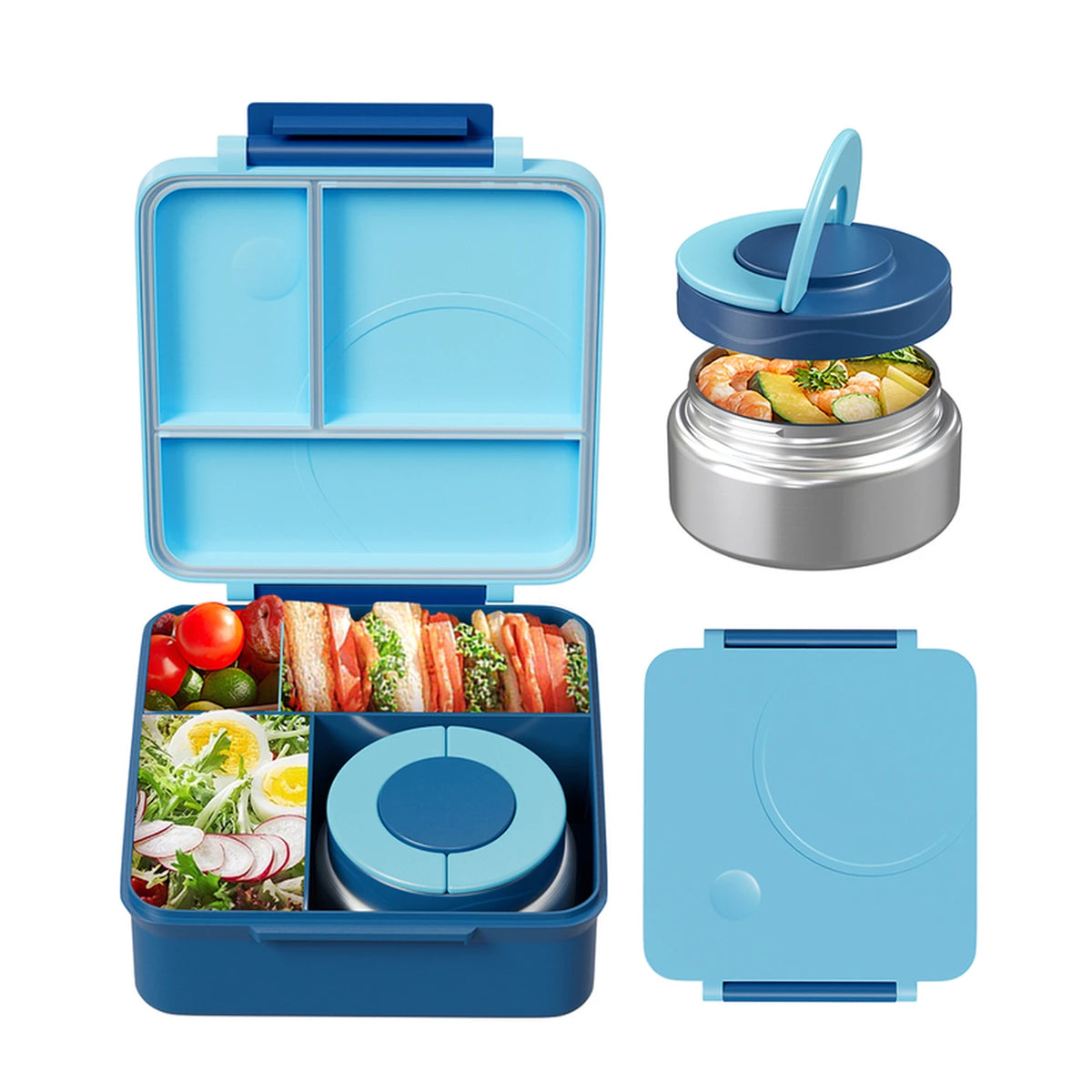 Meoky Lunchbox mit Fächern – Einfacher Verschluss – 54 oz – Blau