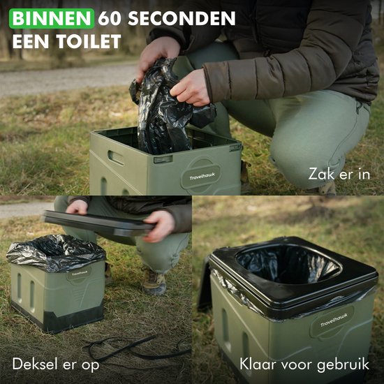 Travelhawk Campingtoilette - Tragbar & faltbar - Inklusive 12 biologisch abbaubaren Beuteln - Ideal für Camping, Festivals & Outdoor