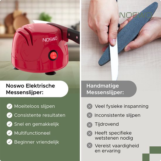 Noswo Elektrischer Messerschärfer - Multifunktional - Geeignet für Messer, Schraubendreher und Scheren - Rutschfest - Rot