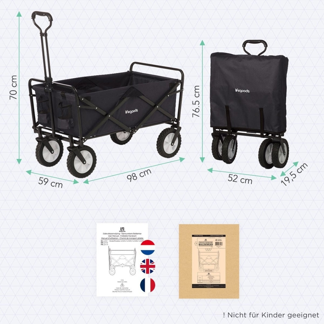 LifeGoods Bollerwagen - faltbar - drehbare Räder - 70kg Tragfähigkeit - Schwarz