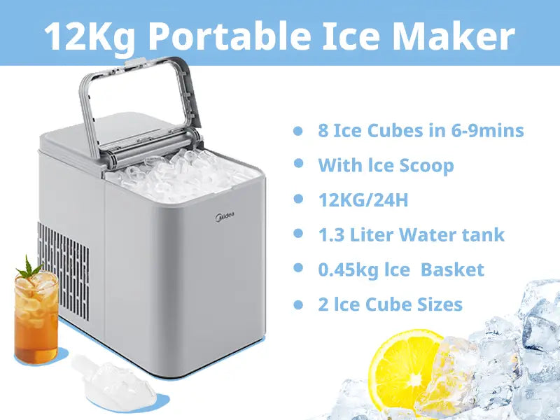 Comfee' Eiswürfelmaschine Grau – 12 kg/24 Std. – Eis in 6 Minuten – Selbstreinigend