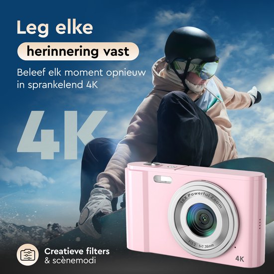 K&L Digitalkamera 4K - 64MP - Kamera - Kompaktkamera - Vlog Kamera - Für Kinder - Inklusive 64GB - NL Software