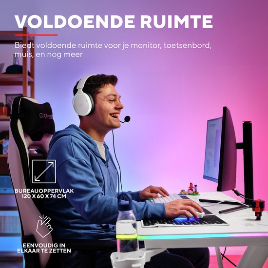 Trust GXT 709W Luminus Gaming-Schreibtisch - RGB-Beleuchtung - Becherhalter - Headset-Halter - Weiß