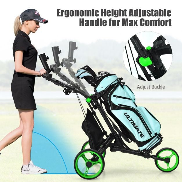 3 Räder Golf Schiebewagen Schnell faltbar Golf Walking Schiebewagen Golftaschenhalter Golf Trolley für Golfschläger Golf Trolley