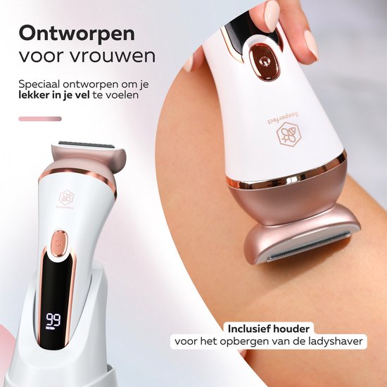 Beeperfect® 3 in 1 Ladyshaves For Women Prime - Damenrasierer - Bikini-Trimmer - Wiederaufladbar - Wasserdicht - 3 Aufsätze