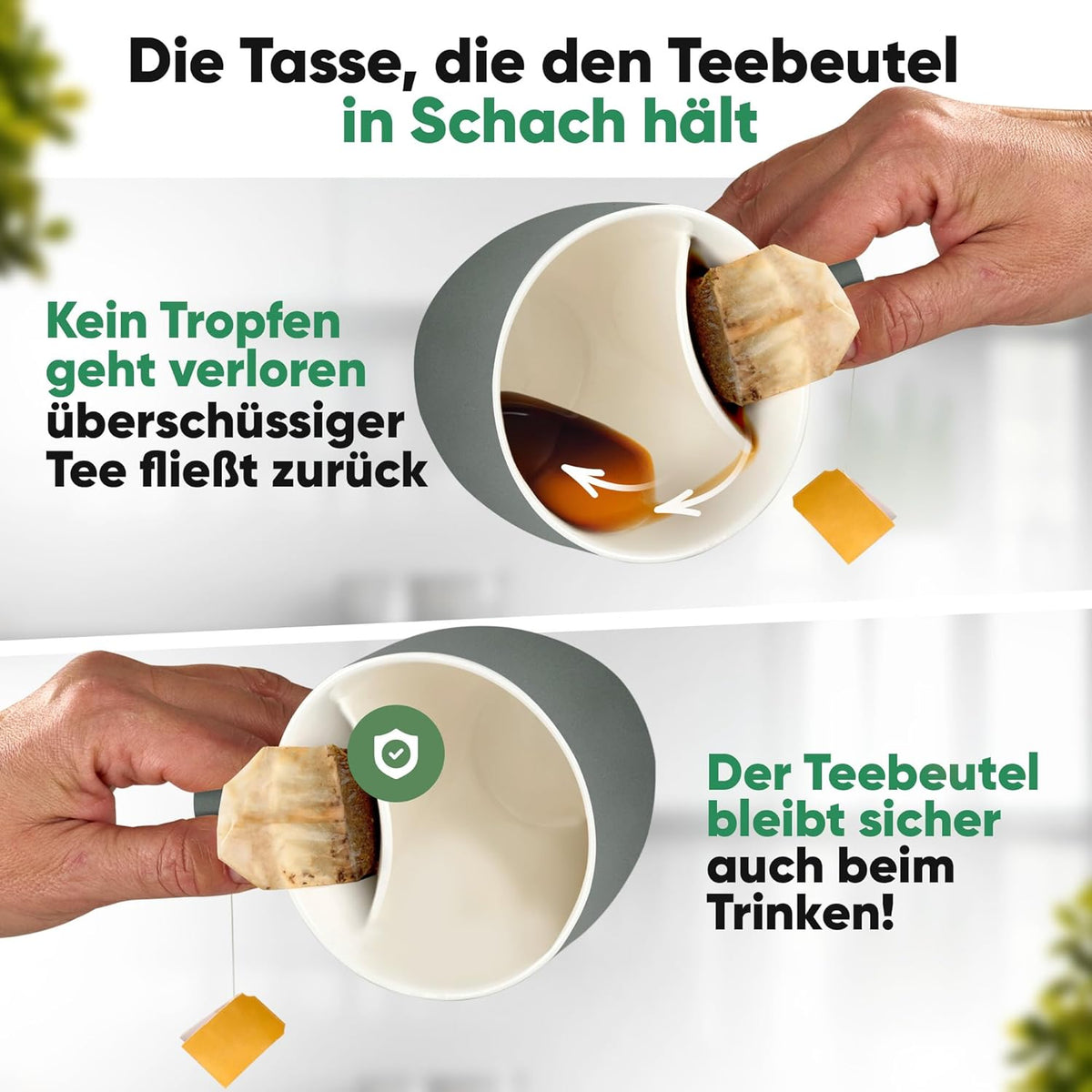 Neighbour's Friend Patentierte Teetasse grau Geschenk Box I Keramik Tasse groß 325ml I Teebecher Steingut I Keramiktasse für Tee I Spülmaschinengeeignete Teetassen I Modernes Design für Teetrinker