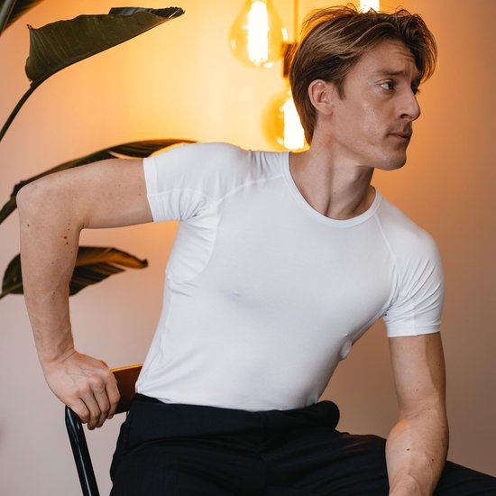 Anti-Sweat-Shirt - Fibershirts® - eingenähte Achselpads - Unterhemd - Weiß - Rundhalsausschnitt - Herren - Größe L